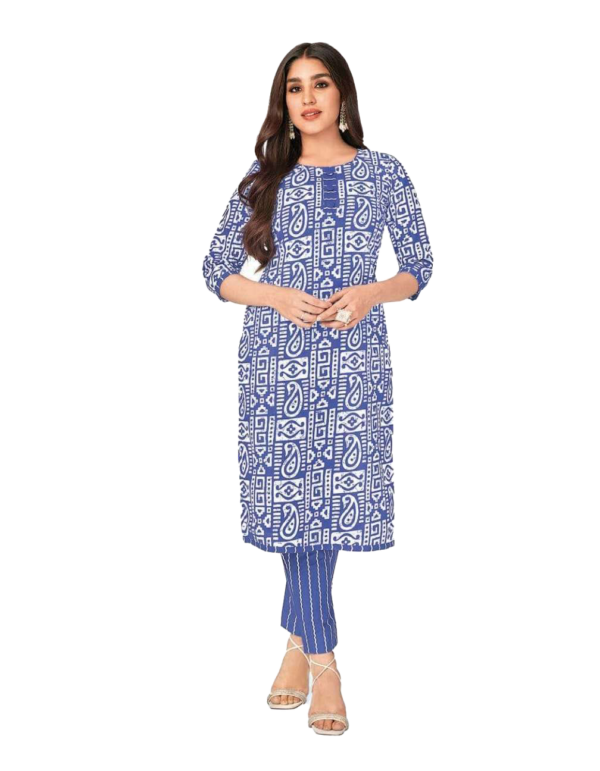 Readymade Cotton Kurta Pant Set for Women Color Blue Size L